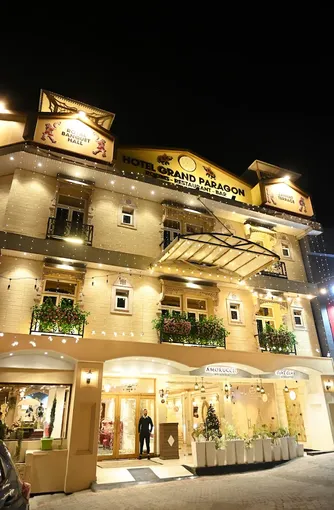 The facade after dark