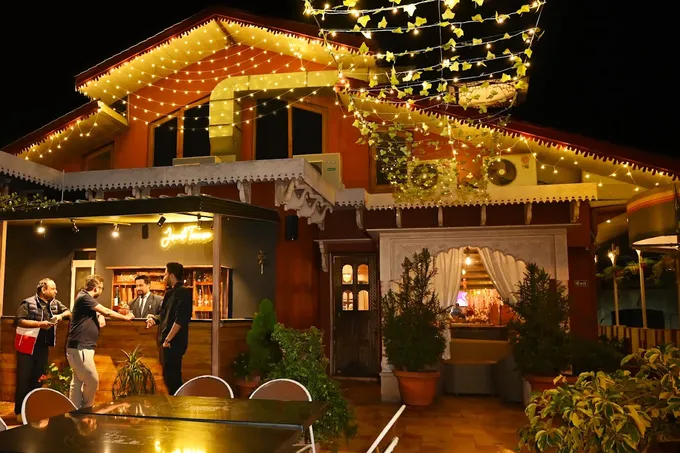 The terrace bar at night